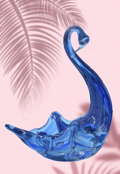 BLUE & CLEAR GLASS SWAN DISH