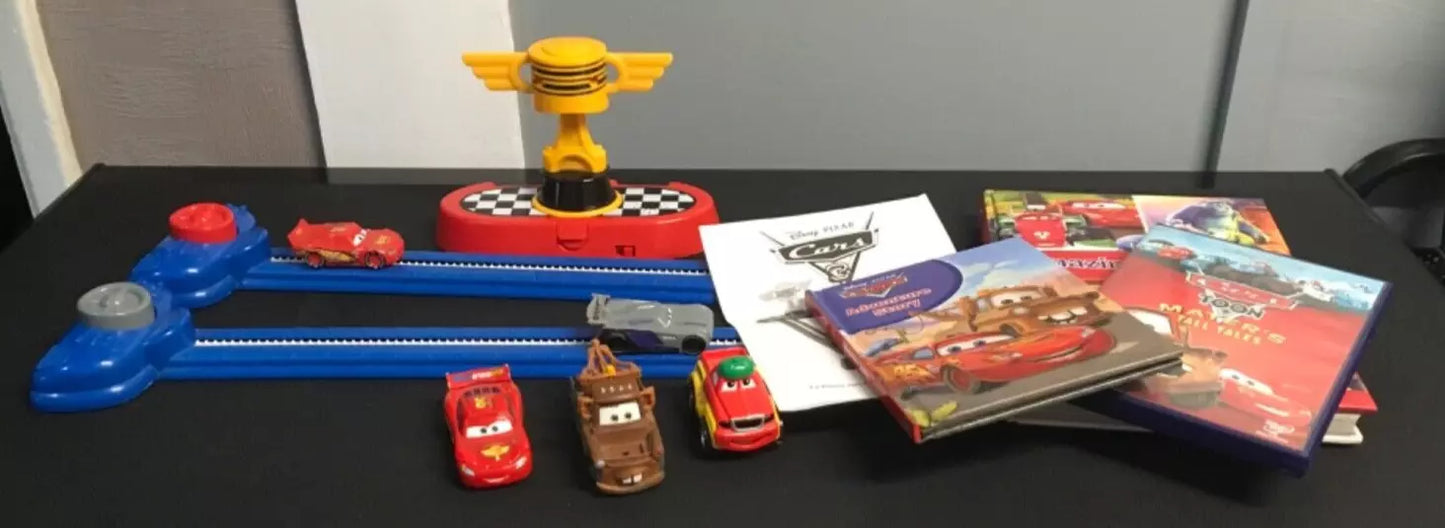 Disney Pixar Cars Toy Bundle - Track, Vehicles, & DVD