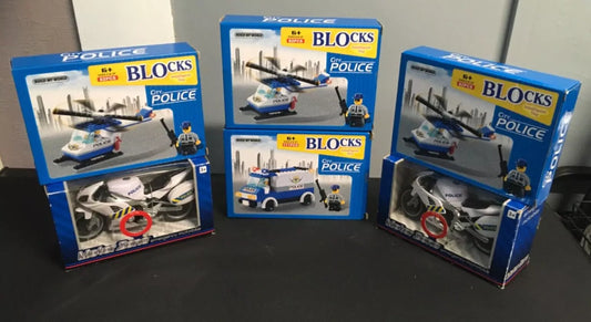 Toy Bundle: 2 Motorzone Motorbikes & 4 Build My World Police Blocks