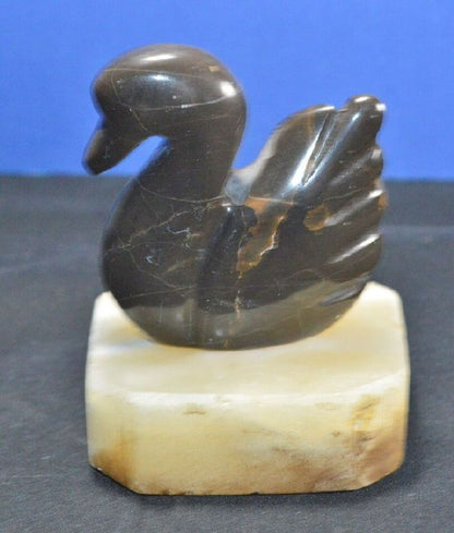 BIRD FIGURINE SMALL POLISHED ROCK SWAN & WHITE ROCK BASE