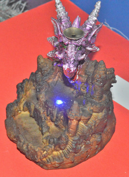 BRAND NEW SPIRIT OF EQUINOX LED PURPLE & SILVER DRAGON BACKFLOW INCENSE BURNER - TMD167207