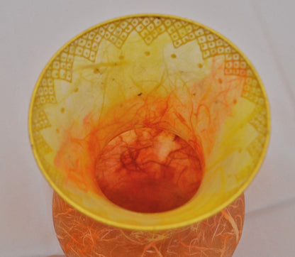 COLOURFUL ORANGE VASE WITH GOLD PATTERN TO TOP - TMD167207