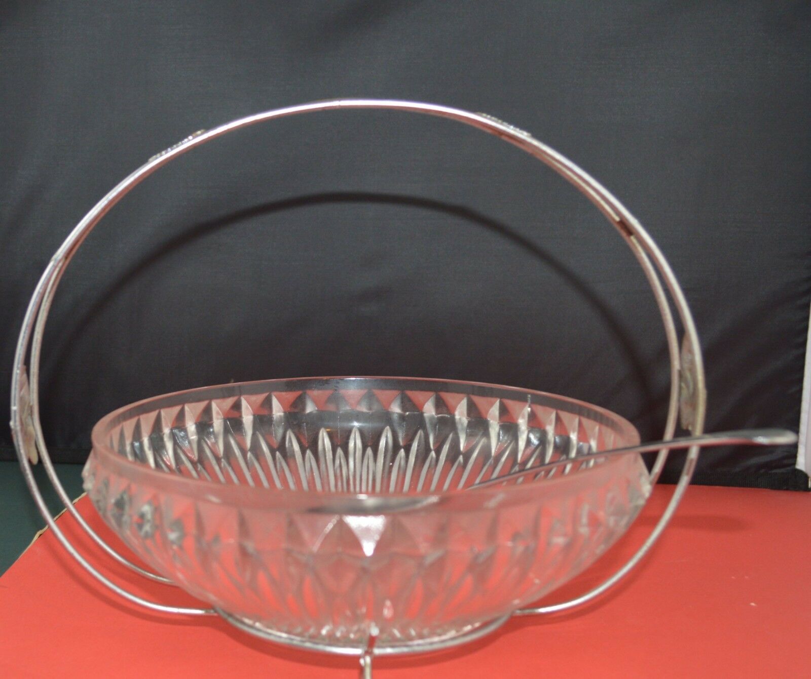 CUT GLASS VASE CUT GLASS SERVER WITH METAL HOLDER CUT GLASS SMALL DISH(PREVIOUSLY OWNED) GOOD CONDITION - TMD167207