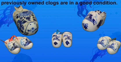 DELFT/DELFT STYLE BLUE AND WHITE CLOGS TWO ASHTRAYS & THREE PAIRS OF CLOGS - TMD167207