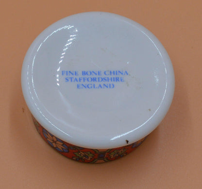 FINE BONE CHINA STAFFORDSHIRE TRINKET POT RED WITH FLORAL DESIGN - TMD167207