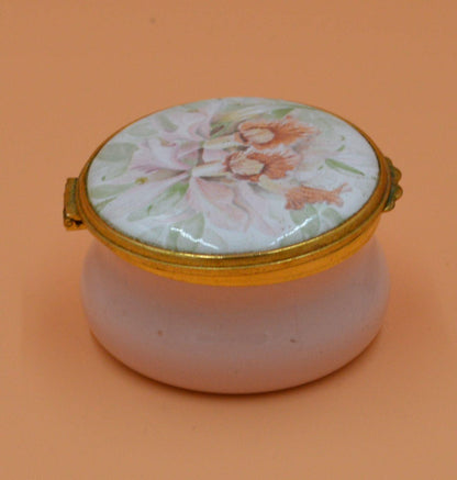 KINGSLEY ENAMELS WORCESTERSHIRE HINGED PINK TRINKET POT WITH LILIES - TMD167207