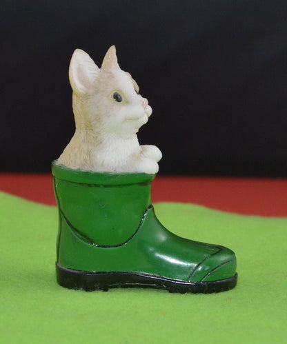 MINIATURE CAT IN A  GREEN WELLY  Boot