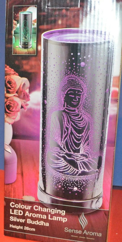 NEW COLOUR CHANGING LED AROMA LAMP WAX MELT OIL BURNER SILVER BUDDHA DESIGN - TMD167207