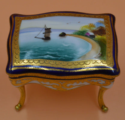 NORITAKE PIANO STOOL SHAPED TRINKET BOX SCENIC LID - TMD167207