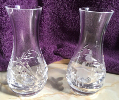 PAIR OF STUART CRYSTAL CUT GLASS VASES 5 INCHES TALL FUCHSIA DESIGN - TMD167207