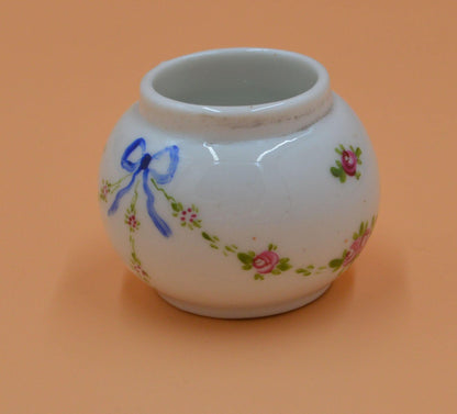 PRETTY TRINKET POT(NO LID) FLORAL & BLUE RIBBON PATTERN - TMD167207