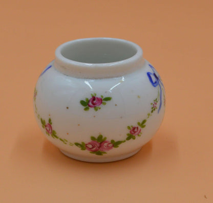 PRETTY TRINKET POT(NO LID) FLORAL & BLUE RIBBON PATTERN - TMD167207