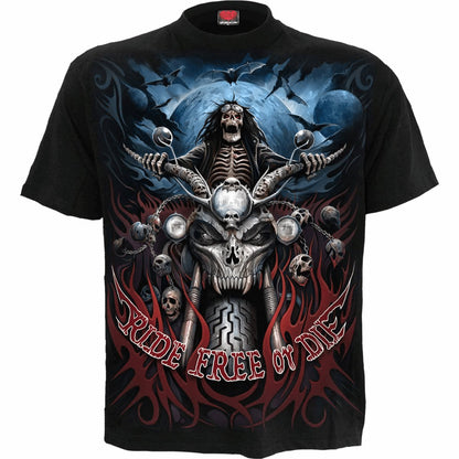 SPIRAL DIRECT RIDE FREE OR DIE MENS BLACK T-SHIRT PRINTED BOTH SIDES - TMD167207