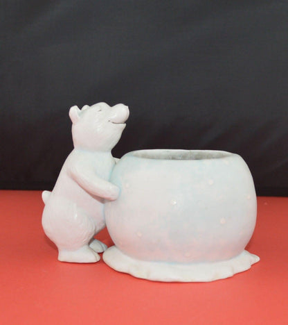 THREE POTTERY PLANTERS ONE WHITE ONE FLORAL ONE WITH A POLAR BEAR(PREVIOUSLY OWNED) GOOD CONDITION - TMD167207