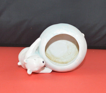 THREE POTTERY PLANTERS ONE WHITE ONE FLORAL ONE WITH A POLAR BEAR(PREVIOUSLY OWNED) GOOD CONDITION - TMD167207